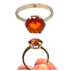 Orange Gemstone Solitaire Ring 6 Prong Round Cut Set in 925 Sterling Silver